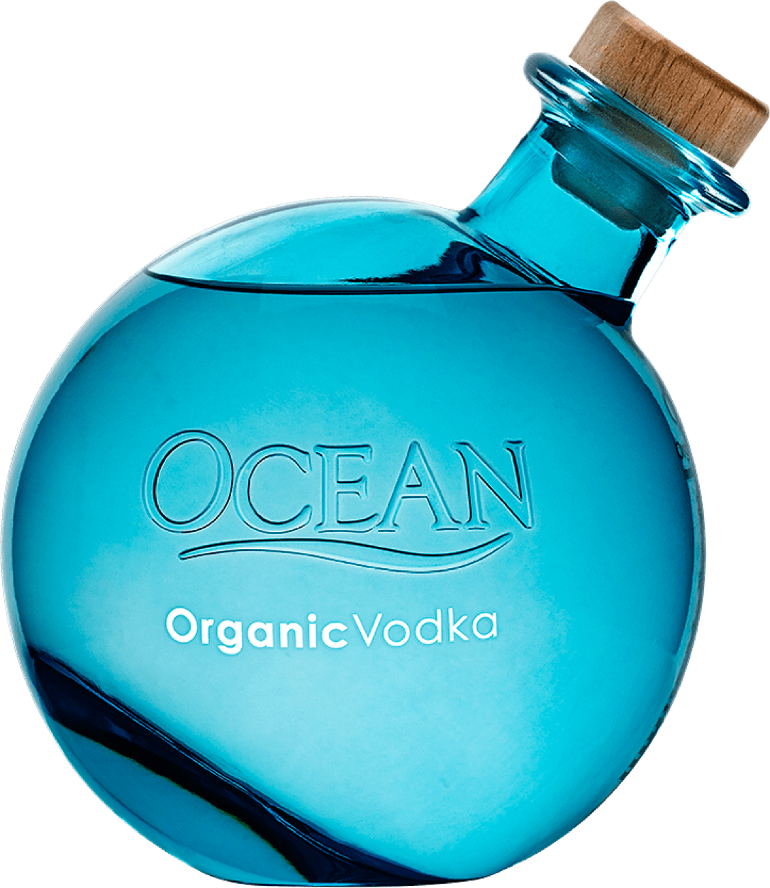 Bottle of Ocean Organic Vodka with sunset background